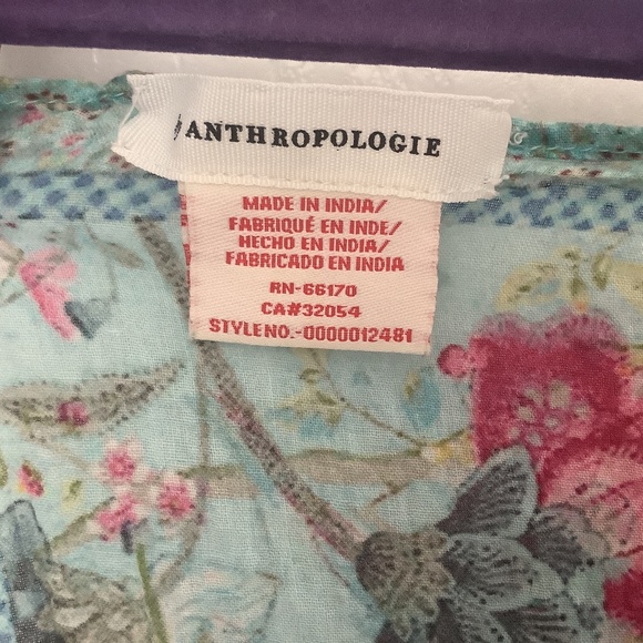 Anthropologie Aqua/Pink/Green Multicolor Floral Scarf w/ Birds 20”x20” PRE-OWNED - Picture 6 of 7